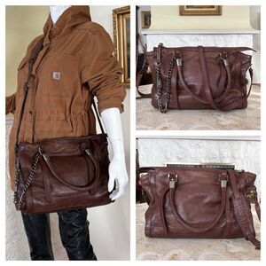 AMII 2-Way Leather Satchel/Crossbody Bag Brown Pebbled Leather–Minimalist Style